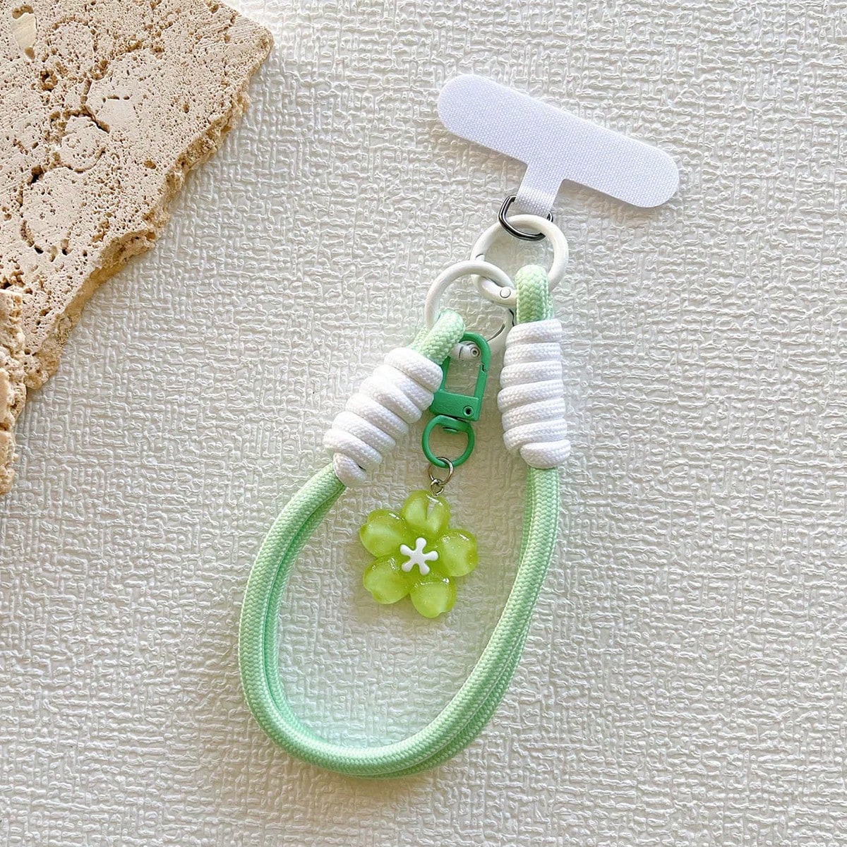 1 Set Jelly Sakura Pendant Keychain, Short Braided Phone Lanyard Wrist Strap, Universal Phone Case Charm Accessories For Women