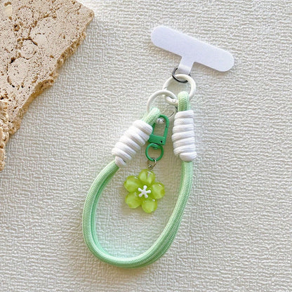 1 Set Jelly Sakura Pendant Keychain, Short Braided Phone Lanyard Wrist Strap, Universal Phone Case Charm Accessories For Women