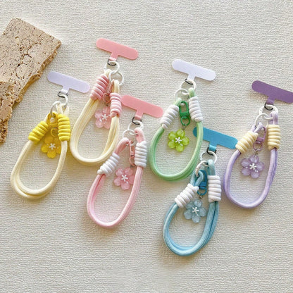 1 Set Jelly Sakura Pendant Keychain, Short Braided Phone Lanyard Wrist Strap, Universal Phone Case Charm Accessories For Women