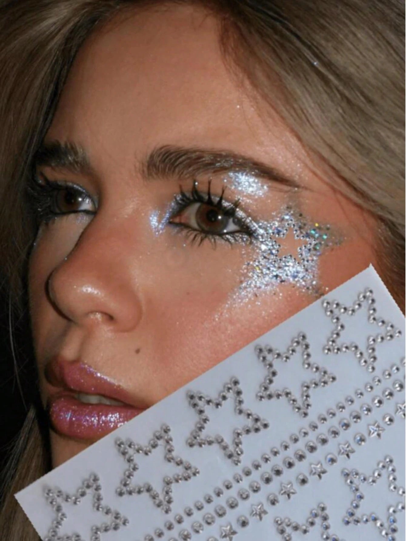 1 Sheet 10pcs Stars Rhinestone Stickers, Silver Glitter Bling Sticker Self Adhesive Crystal Star Sticker For Face, Hair, Makeup, Body, Crafts, Festival Decal Decoraton, 1 Sheets,Concert Look,Face Gem