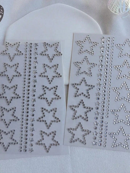 1 Sheet 10pcs Stars Rhinestone Stickers, Silver Glitter Bling Sticker Self Adhesive Crystal Star Sticker For Face, Hair, Makeup, Body, Crafts, Festival Decal Decoraton, 1 Sheets,Concert Look,Face Gem