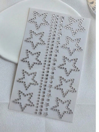 1 Sheet 10pcs Stars Rhinestone Stickers, Silver Glitter Bling Sticker Self Adhesive Crystal Star Sticker For Face, Hair, Makeup, Body, Crafts, Festival Decal Decoraton, 1 Sheets,Concert Look,Face Gem