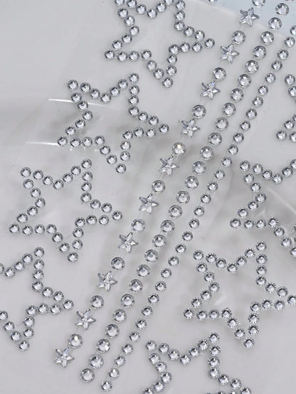 1 Sheet 10pcs Stars Rhinestone Stickers, Silver Glitter Bling Sticker Self Adhesive Crystal Star Sticker For Face, Hair, Makeup, Body, Crafts, Festival Decal Decoraton, 1 Sheets,Concert Look,Face Gem