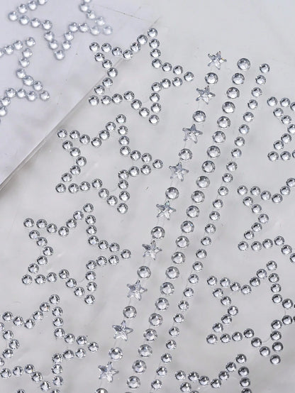 1 Sheet 10pcs Stars Rhinestone Stickers, Silver Glitter Bling Sticker Self Adhesive Crystal Star Sticker For Face, Hair, Makeup, Body, Crafts, Festival Decal Decoraton, 1 Sheets,Concert Look,Face Gem