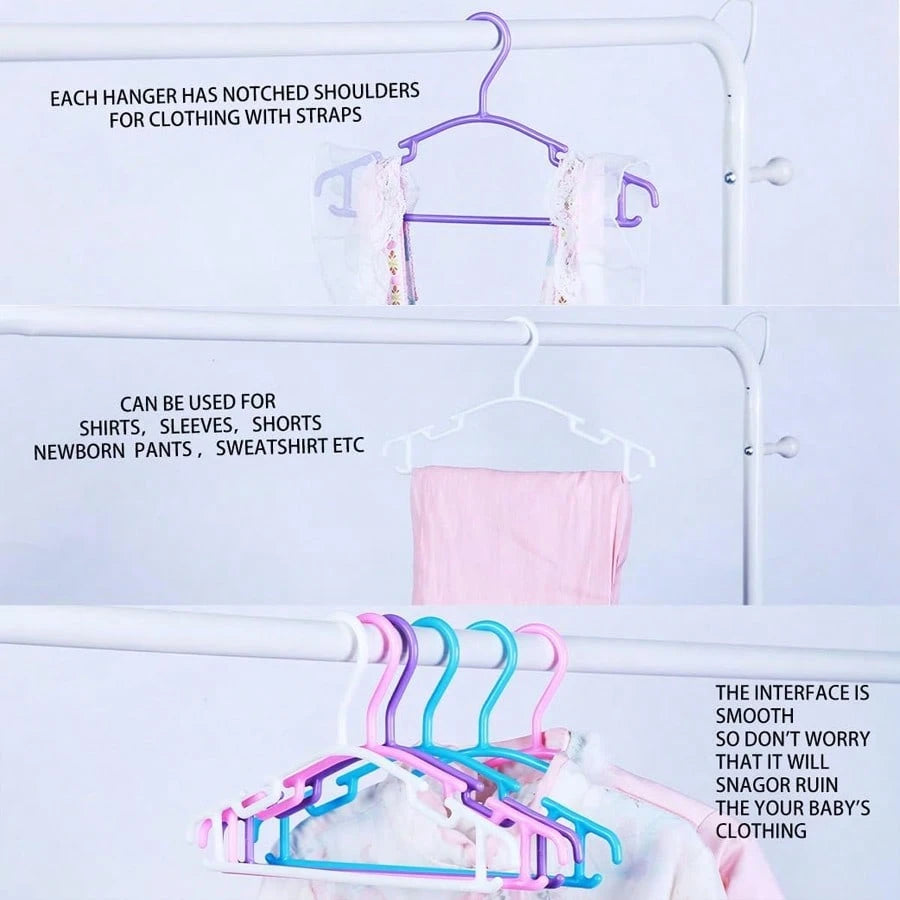 10/20pcs Solid Color Plastic Children's Hangers, Shoulder Notch Non-Slip Design, Suitable For Baby Clothes And Kids Wardrobe Organization