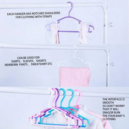 10/20pcs Solid Color Plastic Children's Hangers, Shoulder Notch Non-Slip Design, Suitable For Baby Clothes And Kids Wardrobe Organization