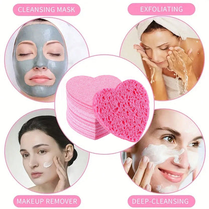 10/30/50 Pcs Compressed Heart-Shaped Facial Sponges For Cleaning, Natural Face Cleansing Sponge Pads For Exfoliation, Suitable For Home And Travel Use
