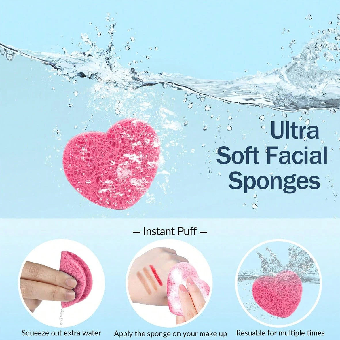 10/30/50 Pcs Compressed Heart-Shaped Facial Sponges For Cleaning, Natural Face Cleansing Sponge Pads For Exfoliation, Suitable For Home And Travel Use