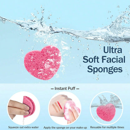 10/30/50 Pcs Compressed Heart-Shaped Facial Sponges For Cleaning, Natural Face Cleansing Sponge Pads For Exfoliation, Suitable For Home And Travel Use