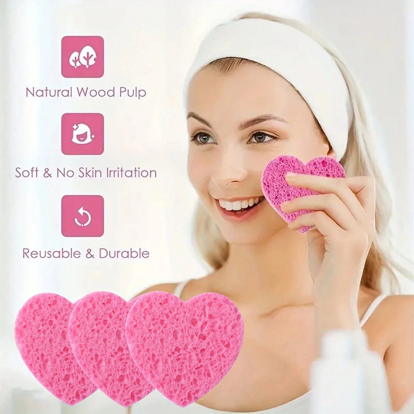 10/30/50 Pcs Compressed Heart-Shaped Facial Sponges For Cleaning, Natural Face Cleansing Sponge Pads For Exfoliation, Suitable For Home And Travel Use