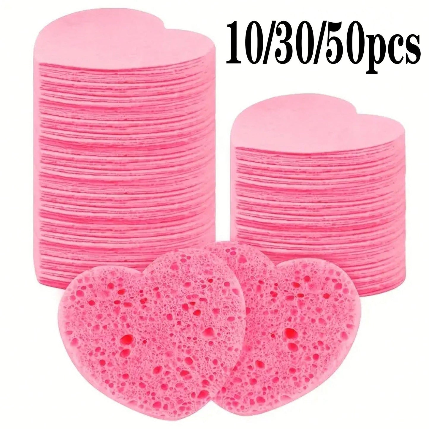 10/30/50 Pcs Compressed Heart-Shaped Facial Sponges For Cleaning, Natural Face Cleansing Sponge Pads For Exfoliation, Suitable For Home And Travel Use