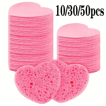 10/30/50 Pcs Compressed Heart-Shaped Facial Sponges For Cleaning, Natural Face Cleansing Sponge Pads For Exfoliation, Suitable For Home And Travel Use