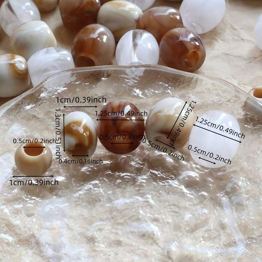 10/30/50pcs Dual-Color Faux Jade Texture Large Hole Beads, Round Barrel Shape Acrylic Straight Hole Loose Beads, Phone Chain Bracelet DIY Jewelry Accessories Beads