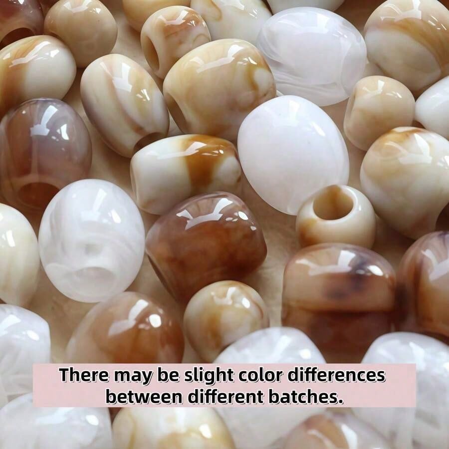10/30/50pcs Dual-Color Faux Jade Texture Large Hole Beads, Round Barrel Shape Acrylic Straight Hole Loose Beads, Phone Chain Bracelet DIY Jewelry Accessories Beads