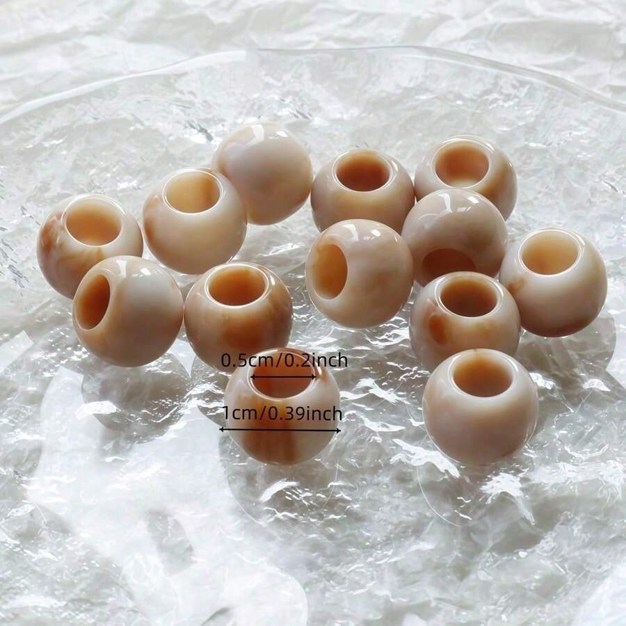 10/30/50pcs Dual-Color Faux Jade Texture Large Hole Beads, Round Barrel Shape Acrylic Straight Hole Loose Beads, Phone Chain Bracelet DIY Jewelry Accessories Beads