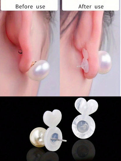10/30/50pcs Heart-Shaped Silicone Earring Backs, Suitable For Heavy Earrings, Invisible Lift Support Pads, Prevent Earlobe Sagging, Secure Ear Studs And Dangle Earrings Lifter