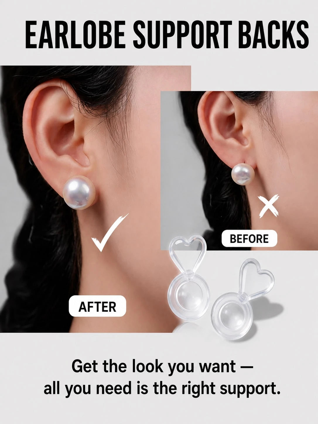 10/30/50pcs Heart-Shaped Silicone Earring Backs, Suitable For Heavy Earrings, Invisible Lift Support Pads, Prevent Earlobe Sagging, Secure Ear Studs And Dangle Earrings Lifter