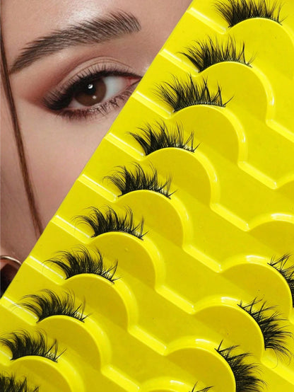 10 Pairs Half-Length Criss-Cross False Eyelashes, Black Band, Cat Eye False Eyelashes, Natural Curl Short Soft 3D Faux Mink False Eyelashes, Create Natural Makeup Look, Strip False Eyelashes, Eyelashe