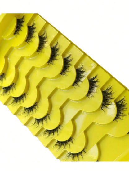 10 Pairs Half-Length Criss-Cross False Eyelashes, Black Band, Cat Eye False Eyelashes, Natural Curl Short Soft 3D Faux Mink False Eyelashes, Create Natural Makeup Look, Strip False Eyelashes, Eyelashe