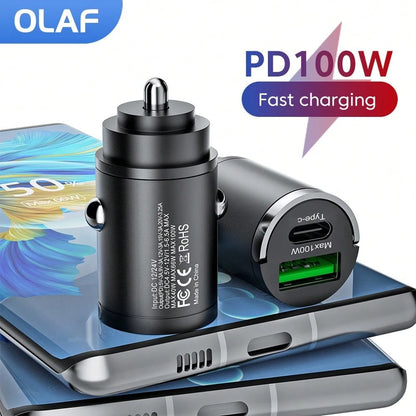 100W PD USB Mini Car Charger, QC3.0 Fast Charging Car Charger, USB Type-C Adapter Compatible With IPhone