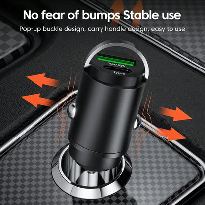 100W PD USB Mini Car Charger, QC3.0 Fast Charging Car Charger, USB Type-C Adapter Compatible With IPhone