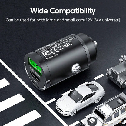 100W PD USB Mini Car Charger, QC3.0 Fast Charging Car Charger, USB Type-C Adapter Compatible With IPhone