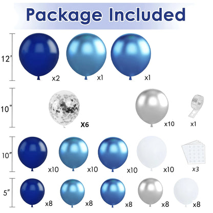 104pcs Blue White Silver Balloon Arch Set, Navy Blue And White Balloons Paired With Metallic Dark Blue Light Blue Silver Balloon Garland Suitable For Boys Girls Children Graduation Birthday Party Brid