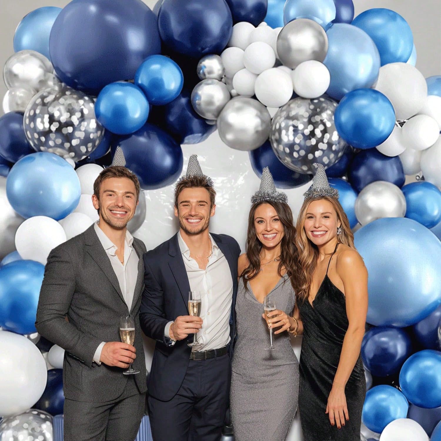 104pcs Blue White Silver Balloon Arch Set, Navy Blue And White Balloons Paired With Metallic Dark Blue Light Blue Silver Balloon Garland Suitable For Boys Girls Children Graduation Birthday Party Brid