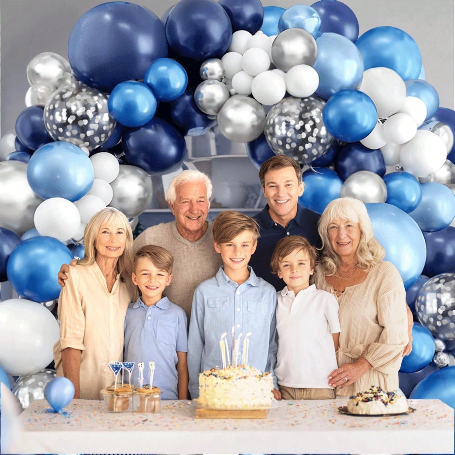 104pcs Blue White Silver Balloon Arch Set, Navy Blue And White Balloons Paired With Metallic Dark Blue Light Blue Silver Balloon Garland Suitable For Boys Girls Children Graduation Birthday Party Brid