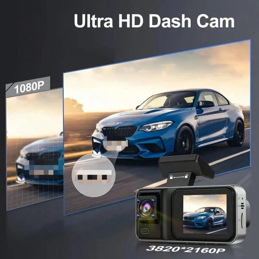 1080P 3-Channel Dash Cam- Front/Interior/Rear (Optional) Recording, With Infrared Night Vision, Loop Recording, Wide Angle DVR, 2.0" IPS Screen, Car Video Recorder, 150mAh Lithium Battery, Multi-Func