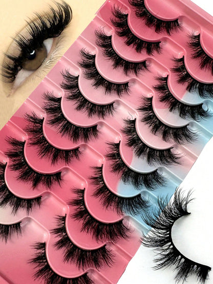 10pairs Classic Russian Volume Eyelash Extension In Cat Eye Style With Mink Hair Material Natural Looking D Curl Fluffy Fake Eyelashes Strip Lashes, Lashes, Eyelashes, Fake Lashes