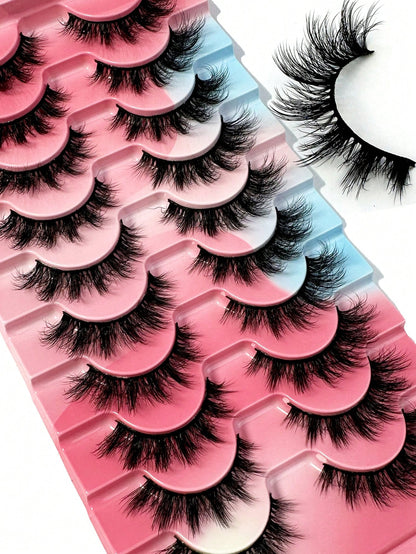 10pairs Classic Russian Volume Eyelash Extension In Cat Eye Style With Mink Hair Material Natural Looking D Curl Fluffy Fake Eyelashes Strip Lashes, Lashes, Eyelashes, Fake Lashes