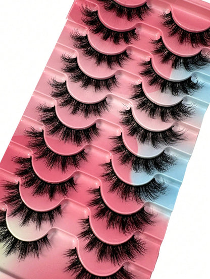 10pairs Classic Russian Volume Eyelash Extension In Cat Eye Style With Mink Hair Material Natural Looking D Curl Fluffy Fake Eyelashes Strip Lashes, Lashes, Eyelashes, Fake Lashes