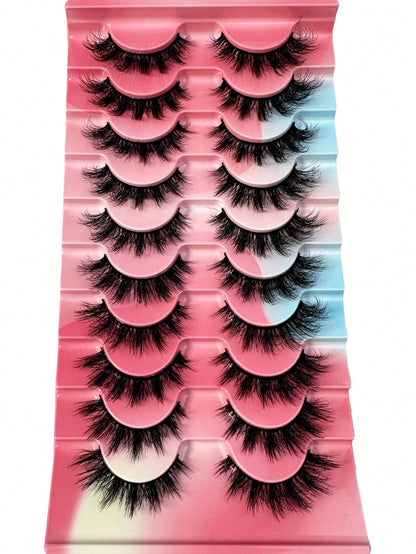 10pairs Classic Russian Volume Eyelash Extension In Cat Eye Style With Mink Hair Material Natural Looking D Curl Fluffy Fake Eyelashes Strip Lashes, Lashes, Eyelashes, Fake Lashes