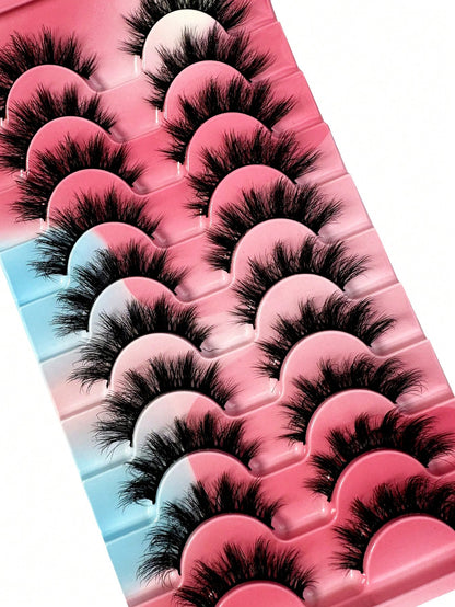 10pairs Classic Russian Volume Eyelash Extension In Cat Eye Style With Mink Hair Material Natural Looking D Curl Fluffy Fake Eyelashes Strip Lashes, Lashes, Eyelashes, Fake Lashes