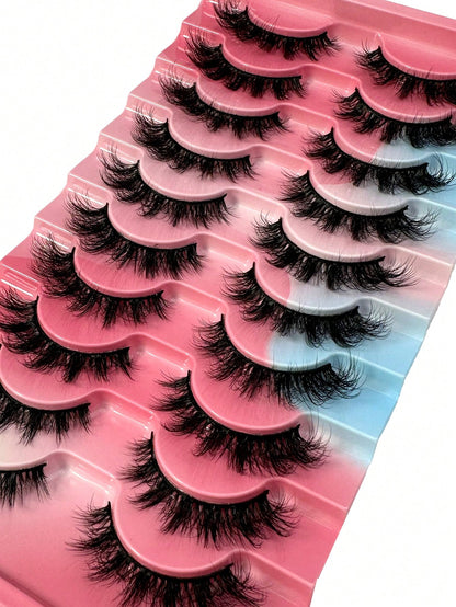 10pairs Classic Russian Volume Eyelash Extension In Cat Eye Style With Mink Hair Material Natural Looking D Curl Fluffy Fake Eyelashes Strip Lashes, Lashes, Eyelashes, Fake Lashes