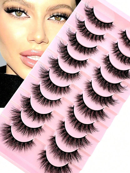 10pairs Classic Russian Volume Eyelash Extension In Cat Eye Style With Mink Hair Material Natural Looking D Curl Fluffy Fake Eyelashes Strip Lashes, Lashes, Eyelashes, Fake Lashes