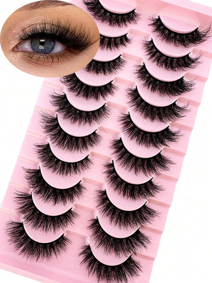10pairs Classic Russian Volume Eyelash Extension In Cat Eye Style With Mink Hair Material Natural Looking D Curl Fluffy Fake Eyelashes Strip Lashes, Lashes, Eyelashes, Fake Lashes
