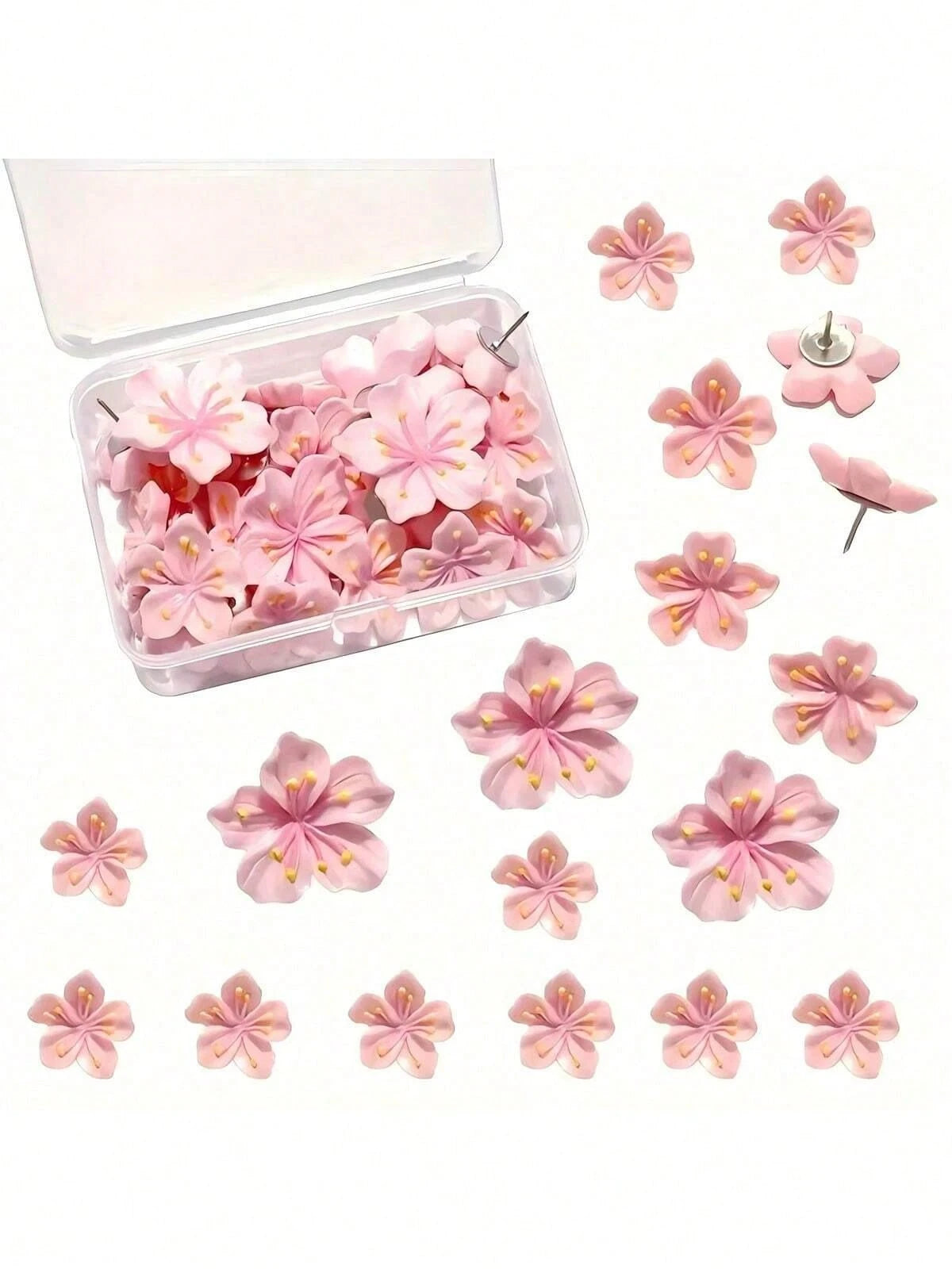 10pcs/20pcs/30pcs Pink Floral Push Pins- Decorative Flower Head Pins, Suitable For Cork Board, Photos, Wall Maps And School Supplies