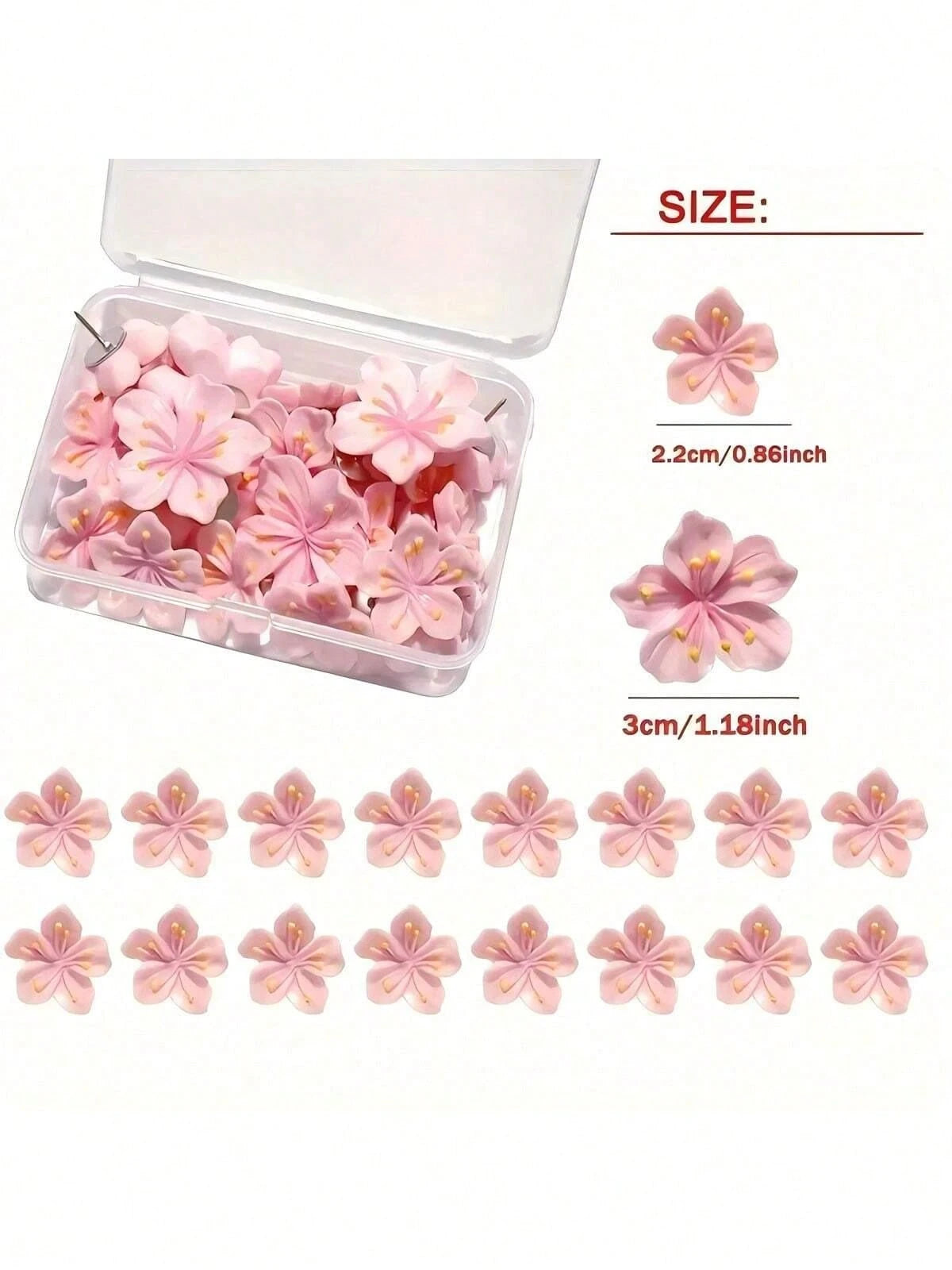 10pcs/20pcs/30pcs Pink Floral Push Pins- Decorative Flower Head Pins, Suitable For Cork Board, Photos, Wall Maps And School Supplies