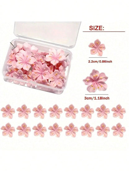 10pcs/20pcs/30pcs Pink Floral Push Pins- Decorative Flower Head Pins, Suitable For Cork Board, Photos, Wall Maps And School Supplies