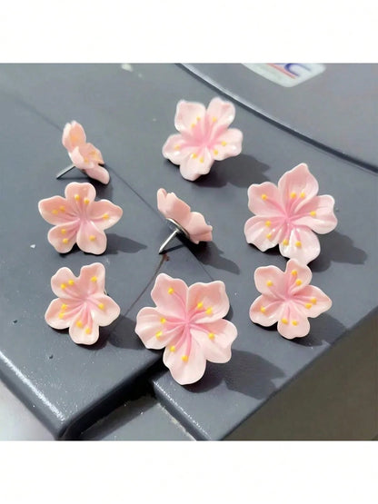 10pcs/20pcs/30pcs Pink Floral Push Pins- Decorative Flower Head Pins, Suitable For Cork Board, Photos, Wall Maps And School Supplies