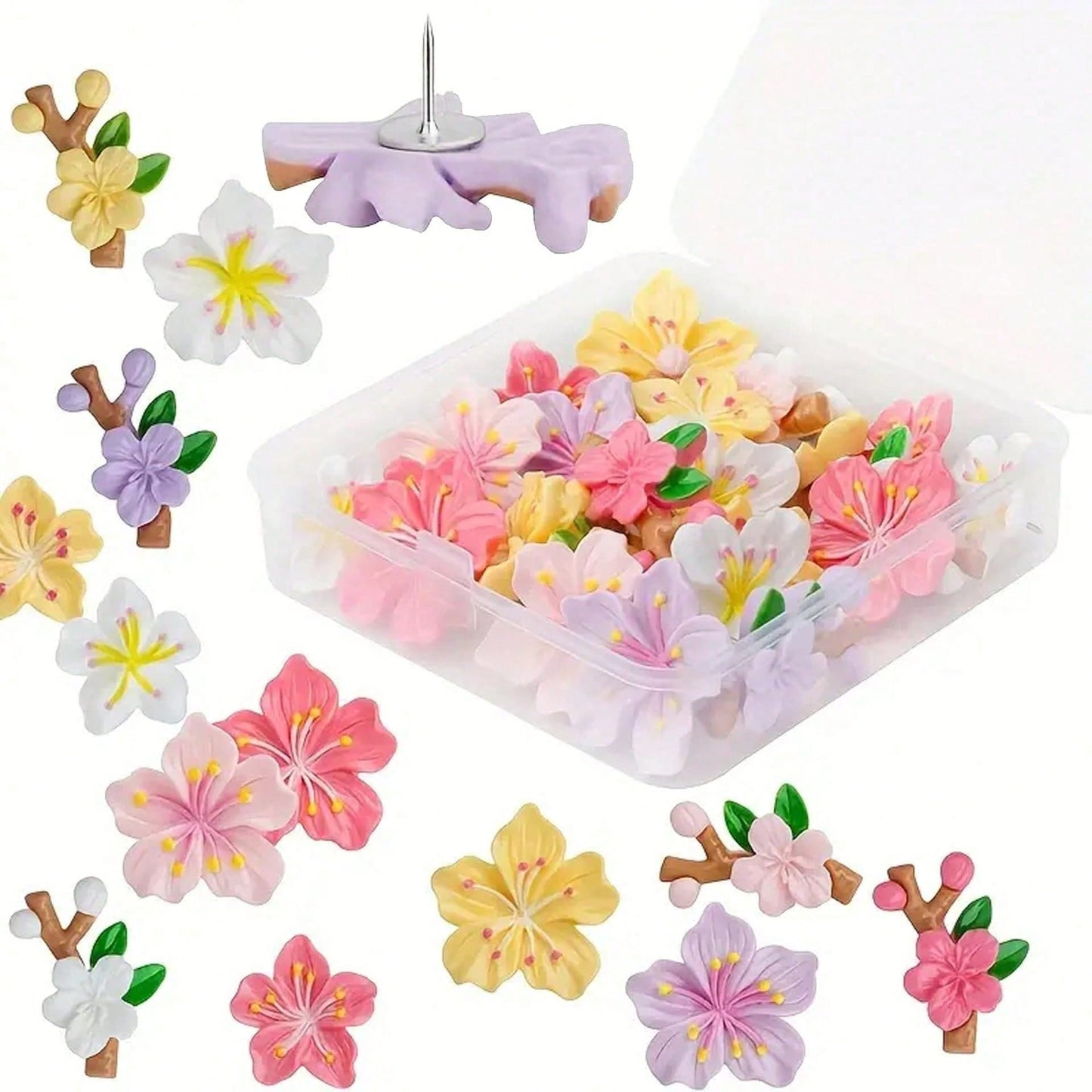 10pcs/20pcs/30pcs Pink Floral Push Pins- Decorative Flower Head Pins, Suitable For Cork Board, Photos, Wall Maps And School Supplies