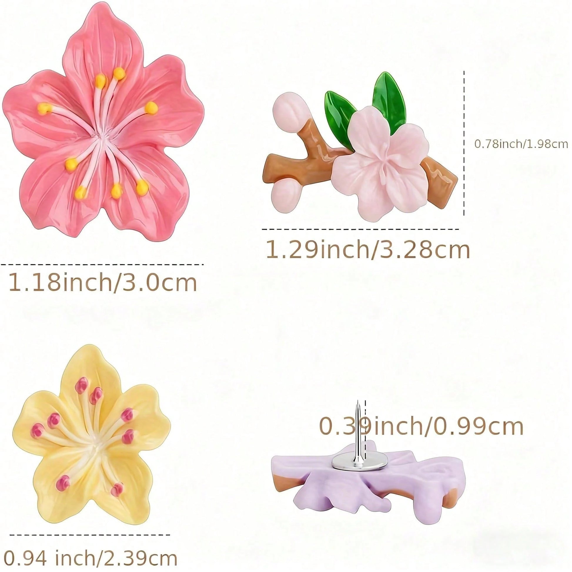 10pcs/20pcs/30pcs Pink Floral Push Pins- Decorative Flower Head Pins, Suitable For Cork Board, Photos, Wall Maps And School Supplies