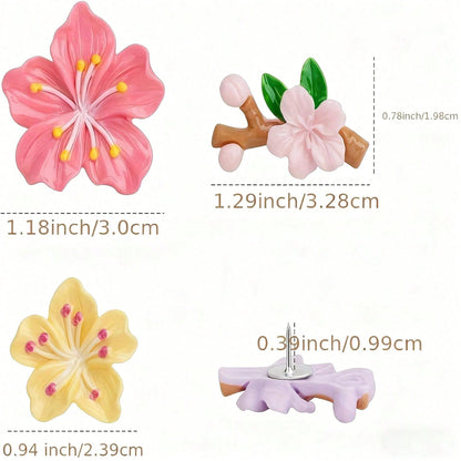 10pcs/20pcs/30pcs Pink Floral Push Pins- Decorative Flower Head Pins, Suitable For Cork Board, Photos, Wall Maps And School Supplies