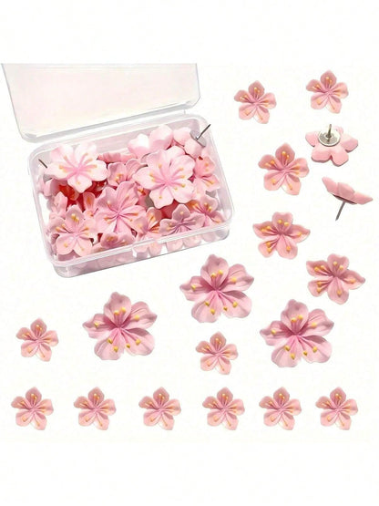 10pcs/20pcs/30pcs Pink Floral Push Pins- Decorative Flower Head Pins, Suitable For Cork Board, Photos, Wall Maps And School Supplies