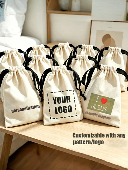 10pcs/20pcs Customized Pattern Drawstring Gift Bags- Gifts For Her/Him- Elegant Drawstring Closure- Personalized Pattern/Logo/Text Jewelry Bags- 6 X 3.94 Inches, Perfect For Wedding Favors, Annive
