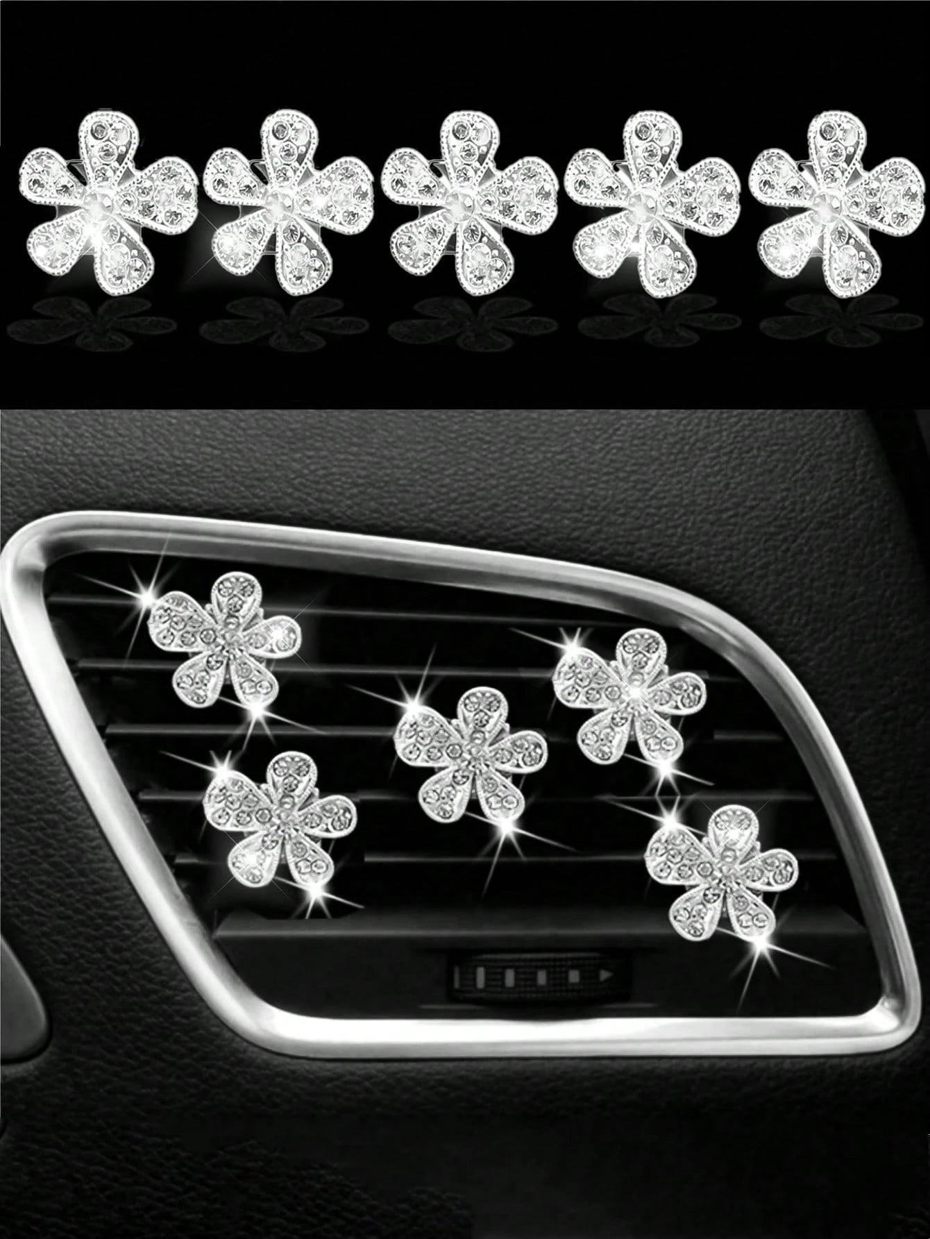 10pcs/5pcs/3pcs/1pc Rhinestone Flower Car Air Vent Decor, Crystal Rhinestone Car Air Vent Clip, Cute Car Air Vent Clip Interior Decor Accessory, Suitable For Women Girls, Decorative Pendant Diamond Ca