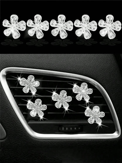 10pcs/5pcs/3pcs/1pc Rhinestone Flower Car Air Vent Decor, Crystal Rhinestone Car Air Vent Clip, Cute Car Air Vent Clip Interior Decor Accessory, Suitable For Women Girls, Decorative Pendant Diamond Ca