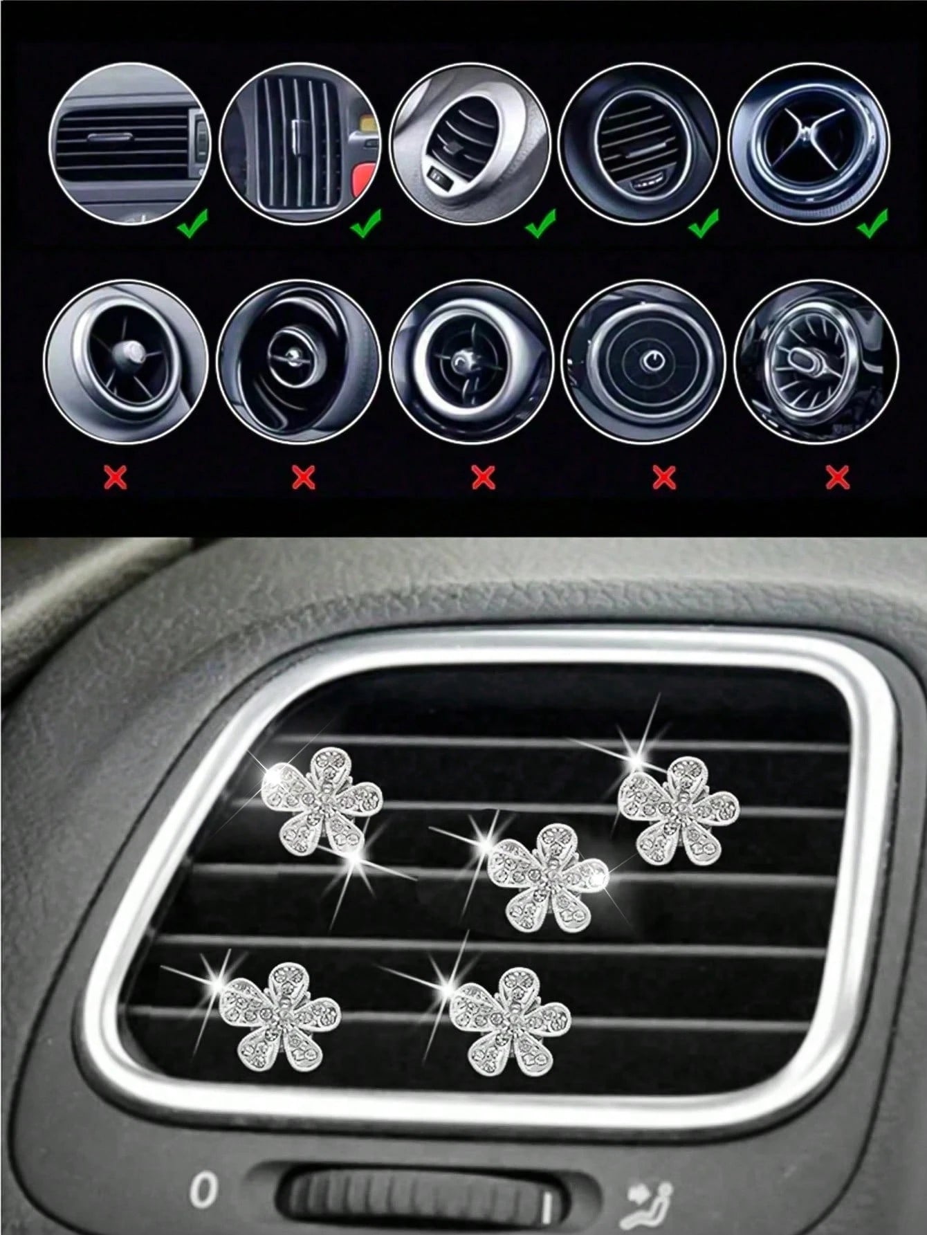 10pcs/5pcs/3pcs/1pc Rhinestone Flower Car Air Vent Decor, Crystal Rhinestone Car Air Vent Clip, Cute Car Air Vent Clip Interior Decor Accessory, Suitable For Women Girls, Decorative Pendant Diamond Ca